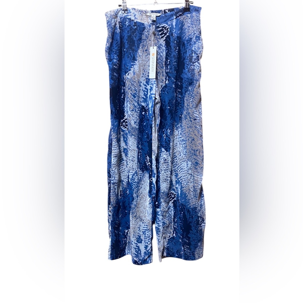 NWT SPANNER Blue and White Abstract Wide Leg Pants